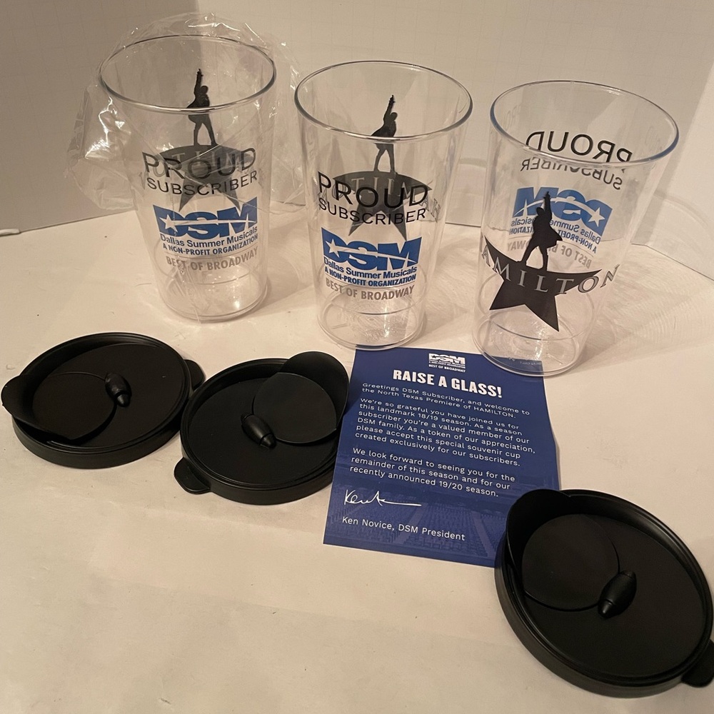 Hamilton Dallas Summer Musicals Souvenir Cups Set of 3 with Lids Subscriber Gift